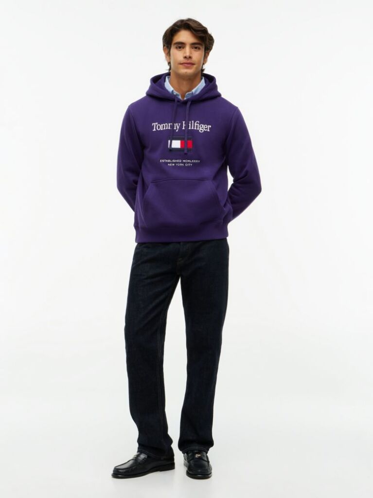 Purple Logo Embroidery Flex Fleece Hoody  Men
