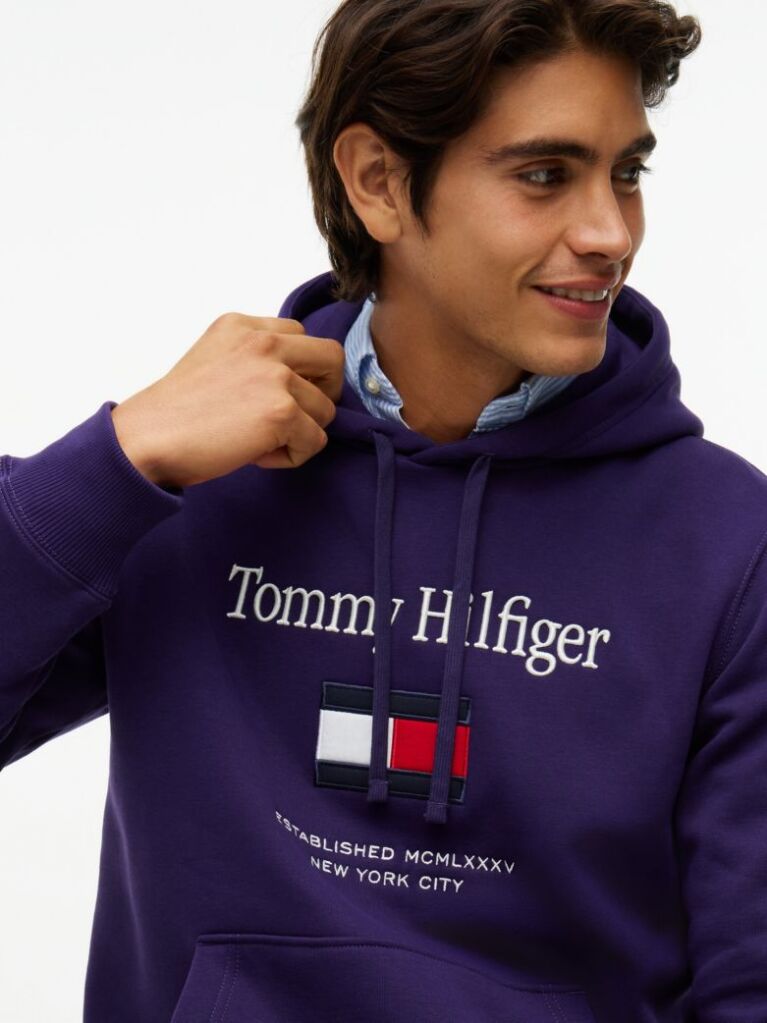 Purple Logo Embroidery Flex Fleece Hoody  Men