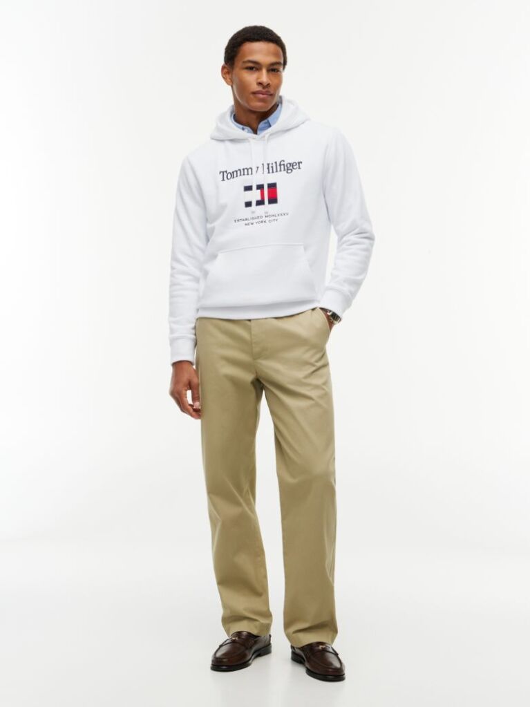 White Logo Embroidery Flex Fleece Hoody  Men