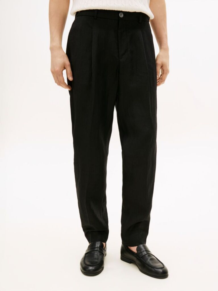 Μαύρο Smart Casual Λινό Παντελόνι Σε Tapered Γραμμή  Άνδρες
