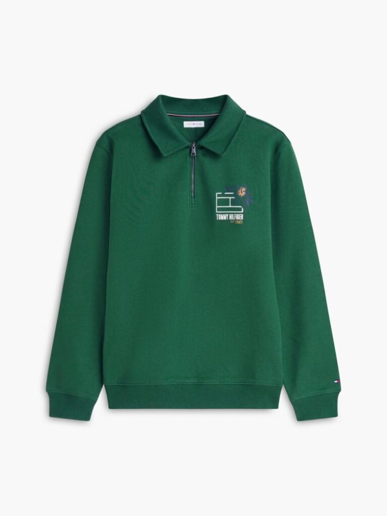 Green Graphic Quarter-Zip Rugby Sweatshirt  Men