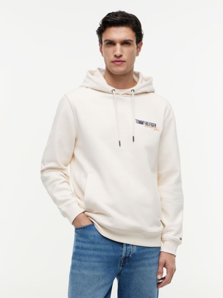 Beige Back Graphic Twill Terry Hoody  Men