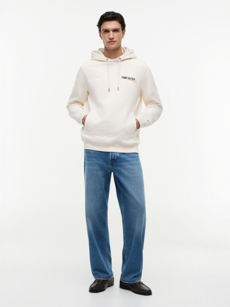 Beige Back Graphic Twill Terry Hoody  Men