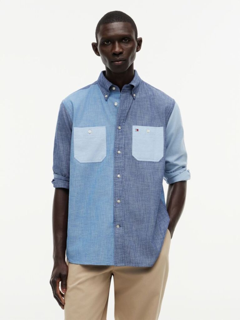Multi Relaxed Fit Colour-Blocked Chambray Shirt  Men
