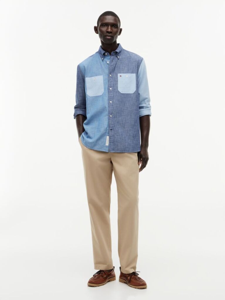 Multi Relaxed Fit Colour-Blocked Chambray Shirt  Men