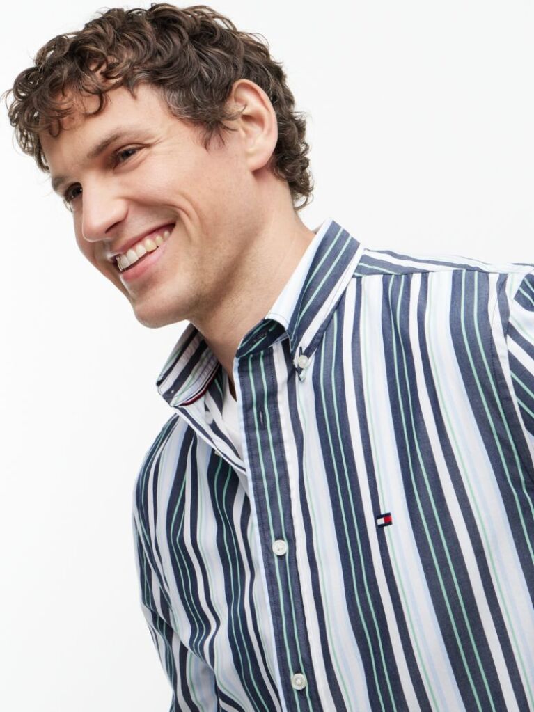Multi Regular Fit Multicolour Stripe Poplin Shirt  Men