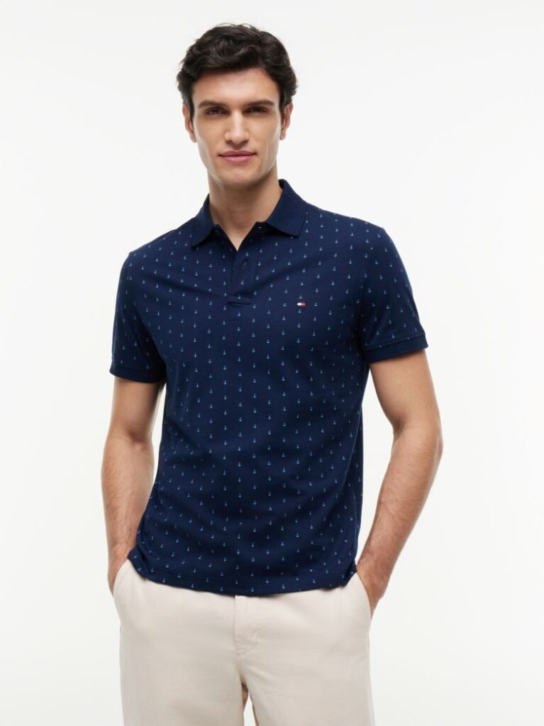 Blue Regular Fit Print Jersey Polo Shirt  Men