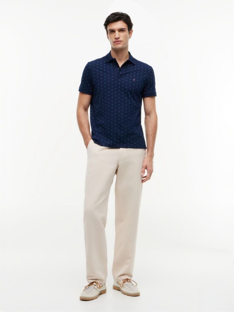 Blue Regular Fit Print Jersey Polo Shirt  Men
