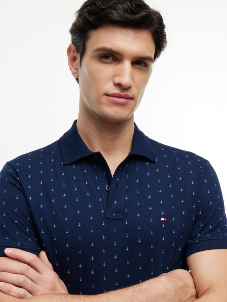 Blue Regular Fit Print Jersey Polo Shirt  Men