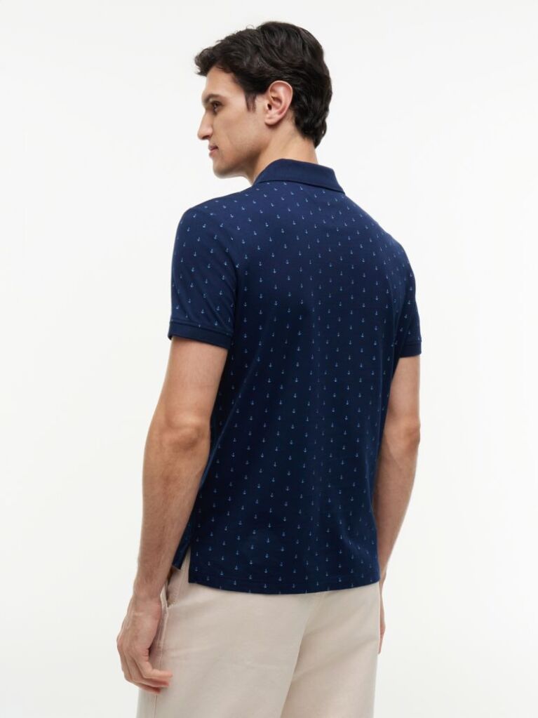 Blue Regular Fit Print Jersey Polo Shirt  Men