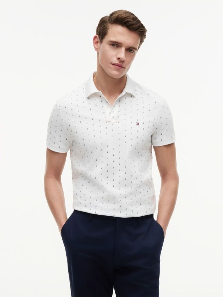 White Regular Fit Print Jersey Polo Shirt  Men