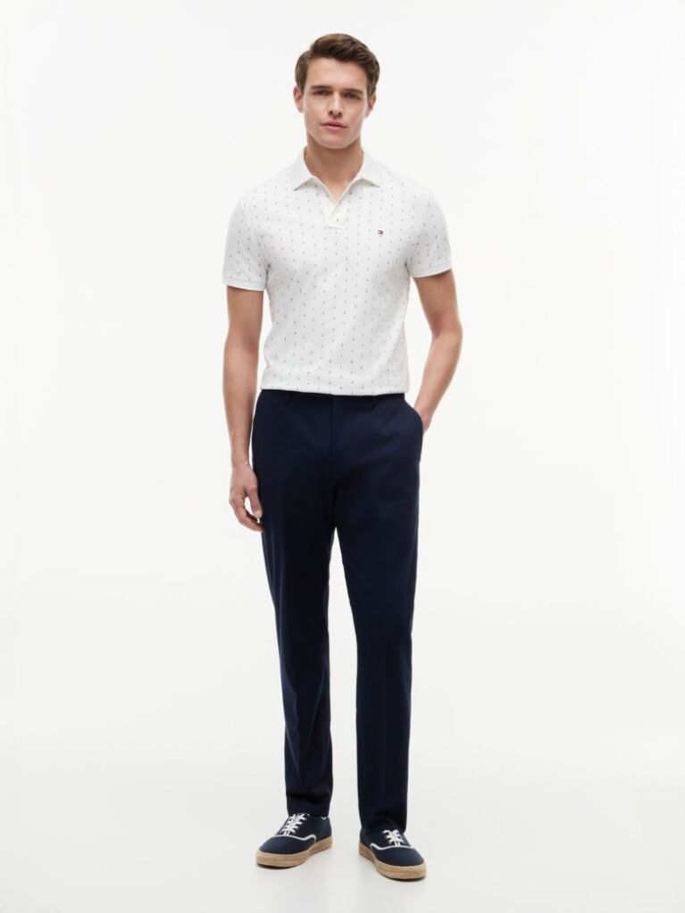 White Regular Fit Print Jersey Polo Shirt  Men