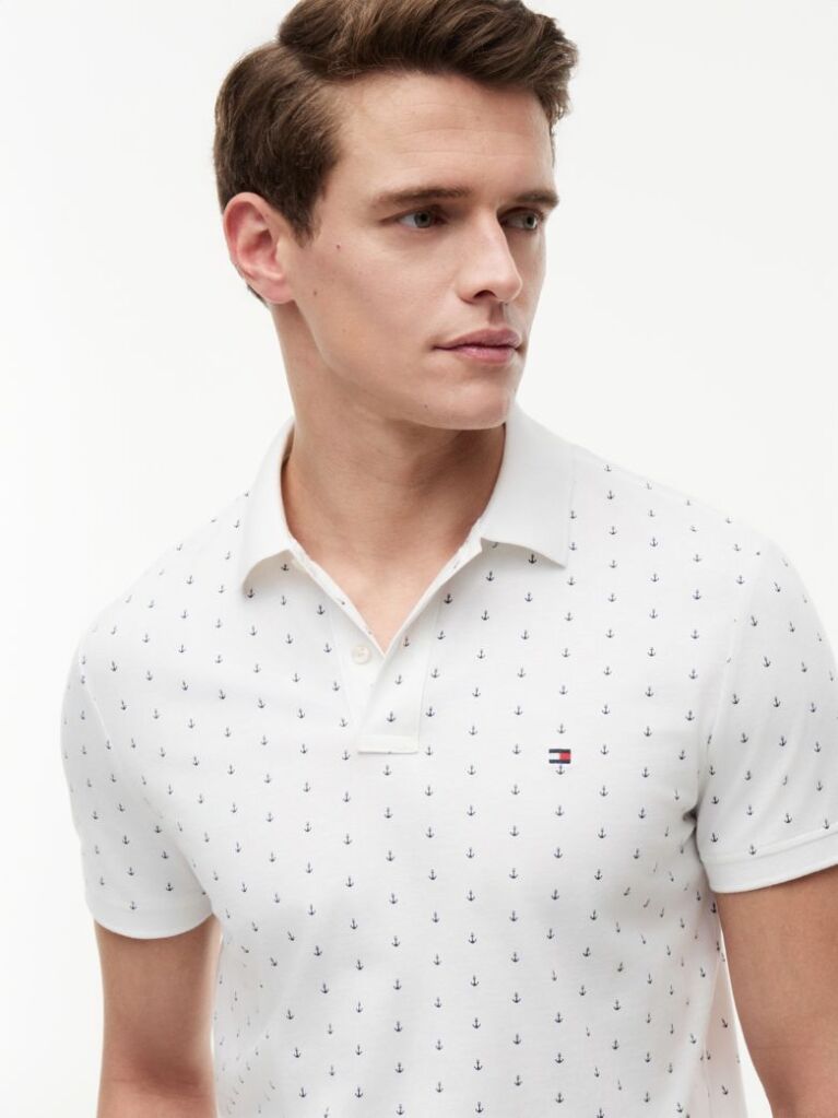 White Regular Fit Print Jersey Polo Shirt  Men