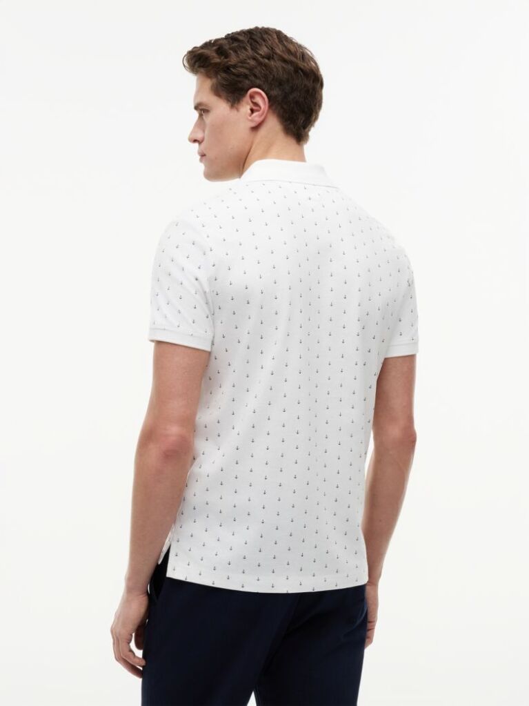 White Regular Fit Print Jersey Polo Shirt  Men
