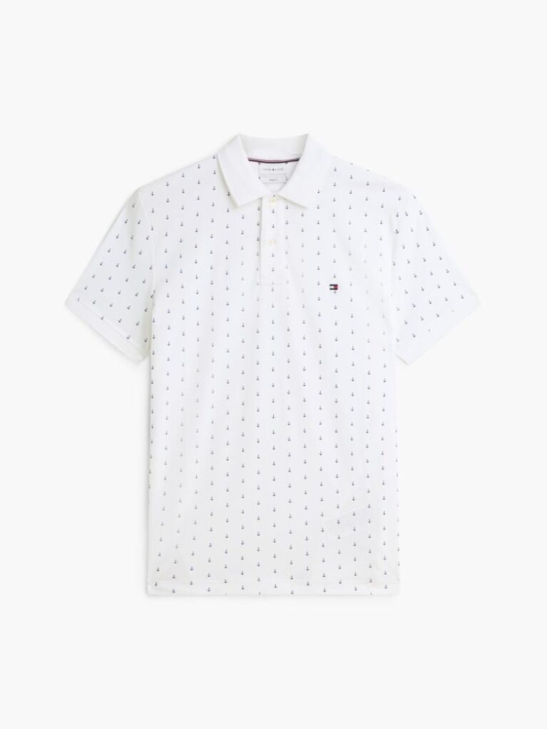 White Regular Fit Print Jersey Polo Shirt  Men