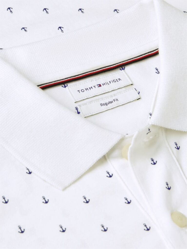White Regular Fit Print Jersey Polo Shirt  Men