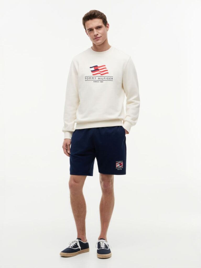 Beige Flag Terry Crew Neck Sweatshirt  Men