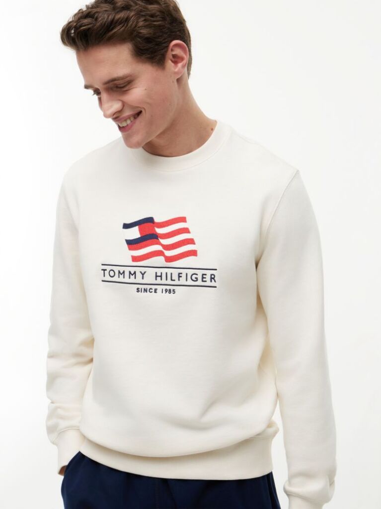 Beige Flag Terry Crew Neck Sweatshirt  Men