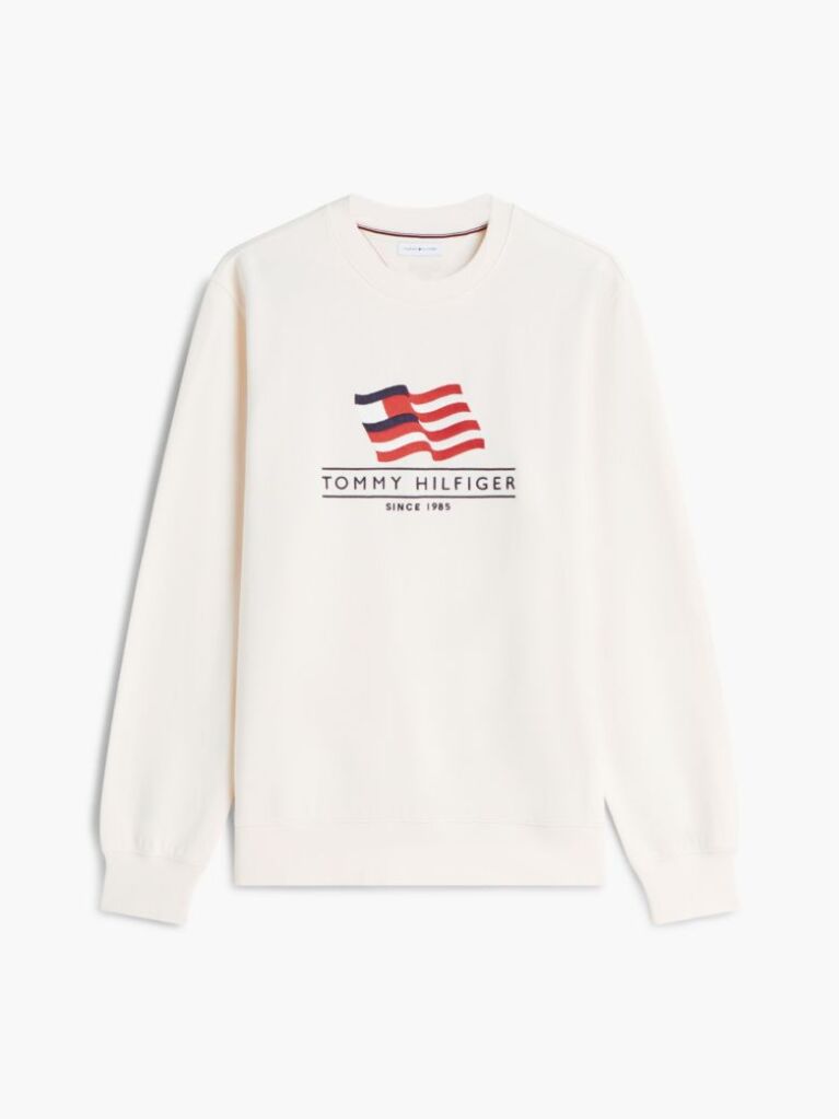 Beige Flag Terry Crew Neck Sweatshirt  Men