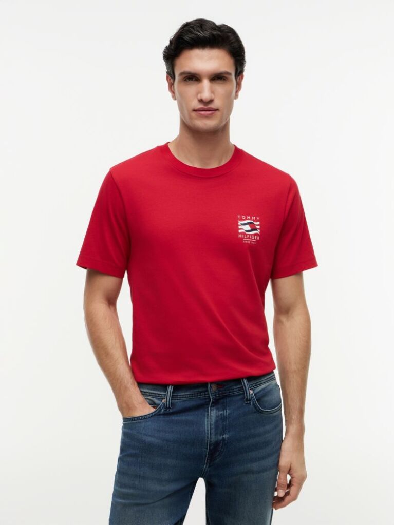 Κόκκινο T-Shirt Με Wavy Σημαία  Άνδρες