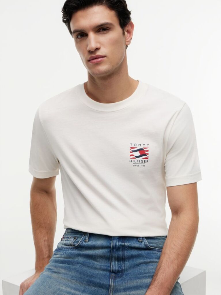Μπεζ T-Shirt Με Wavy Σημαία  Άνδρες