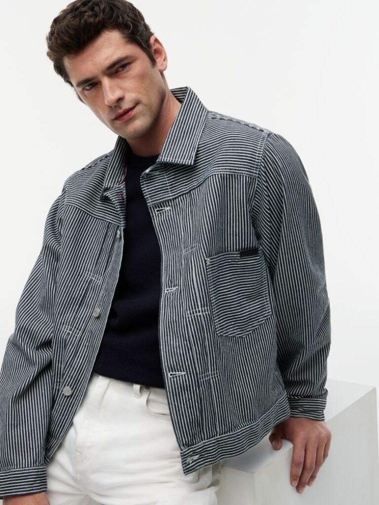 Multi Stripe Denim Jacket  Men