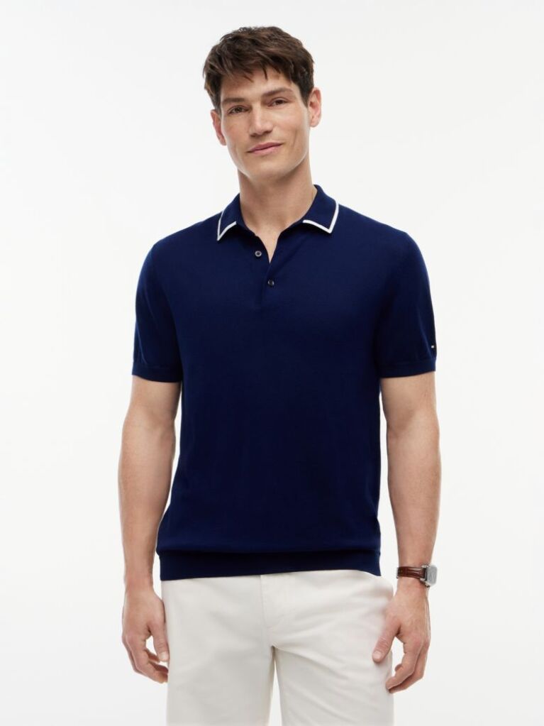 Blue Smart Casual Regular Fit Tipped Polo Shirt  Men