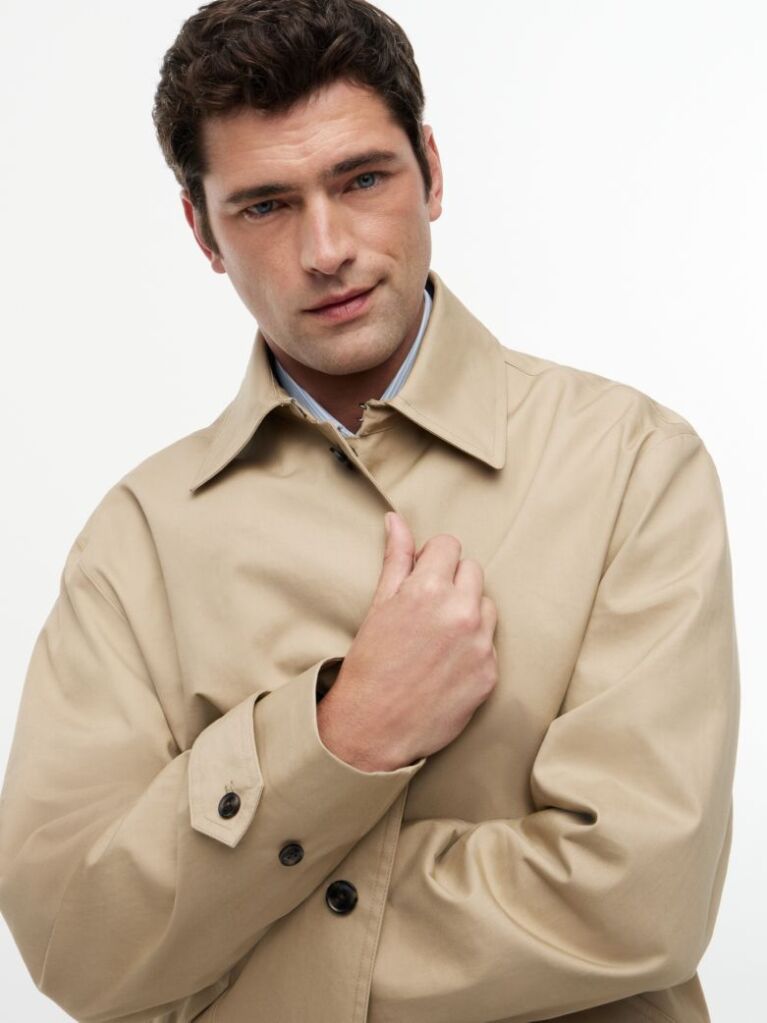 Beige New York Label Relaxed Car Coat  Men