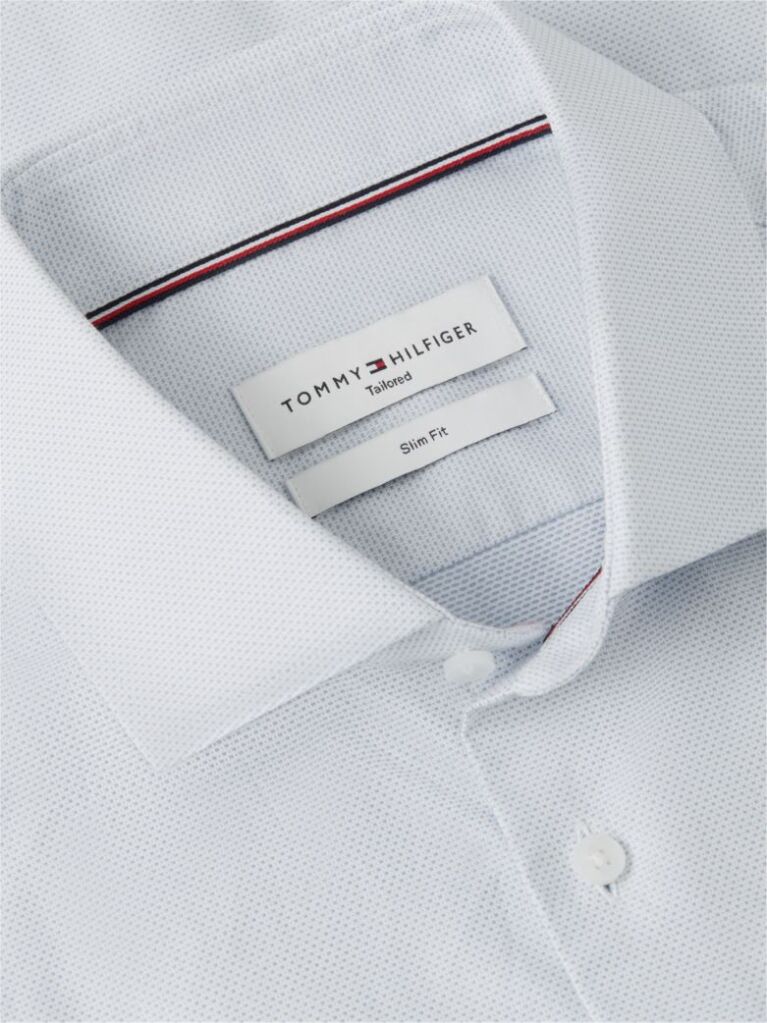 Blue Slim Fit Flag Embroidery Dobby Shirt  Men