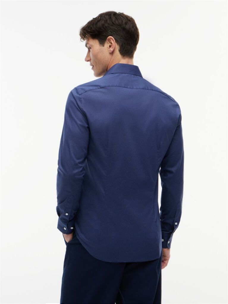Blue Slim Fit Micro Print Shirt  Men