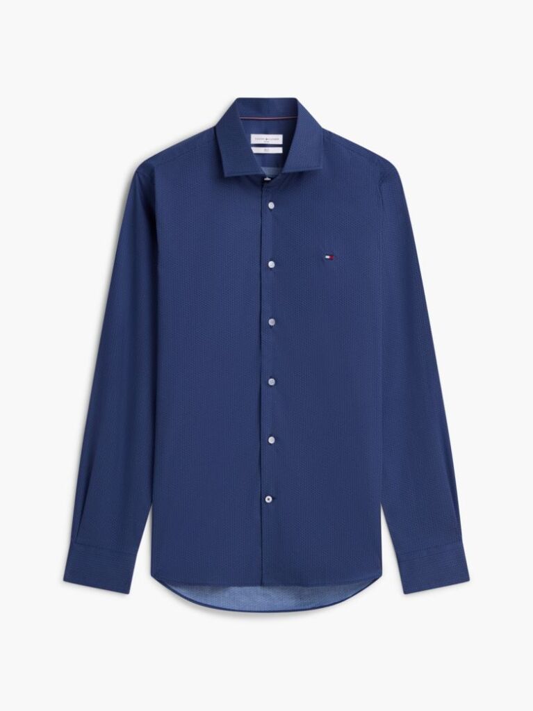Blue Slim Fit Micro Print Shirt  Men
