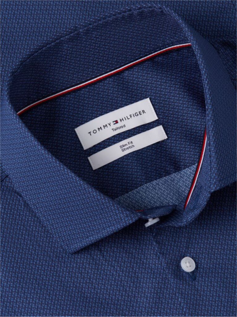 Blue Slim Fit Micro Print Shirt  Men