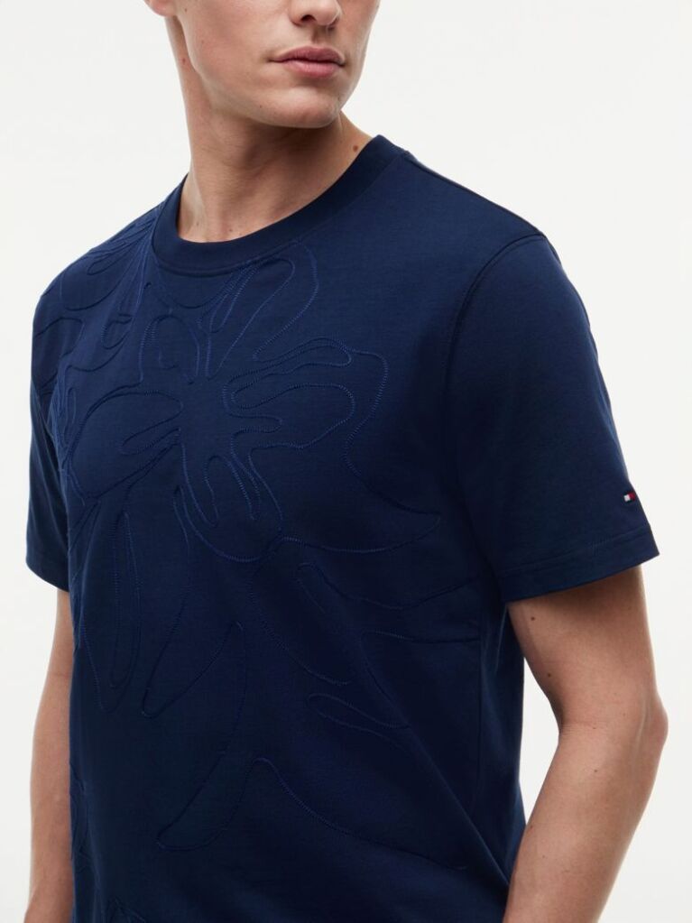 Blue Chain-Stitch Graphic Jersey T-Shirt  Men
