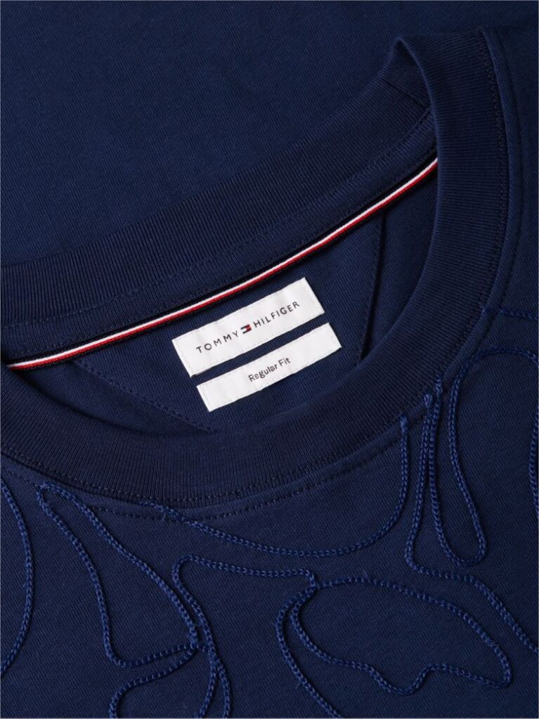 Blue Chain-Stitch Graphic Jersey T-Shirt  Men