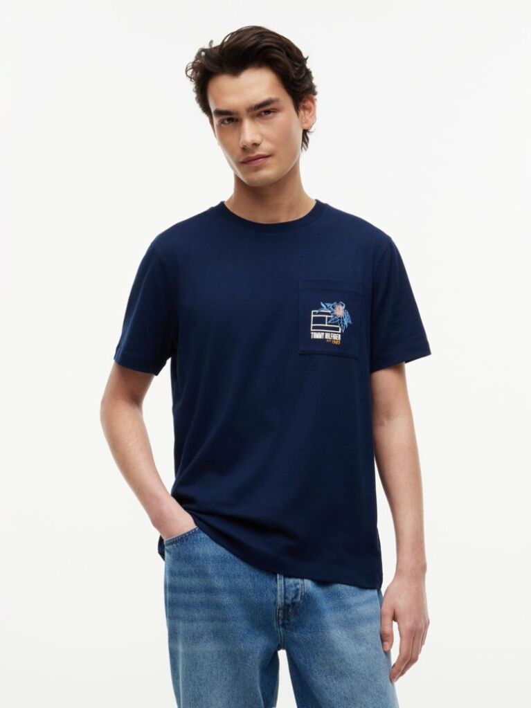 Blue Floral Graphic Pocket T-Shirt  Men