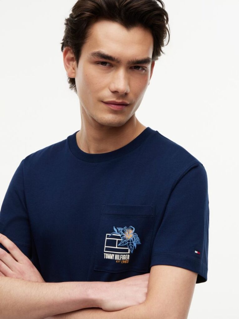 Blue Floral Graphic Pocket T-Shirt  Men