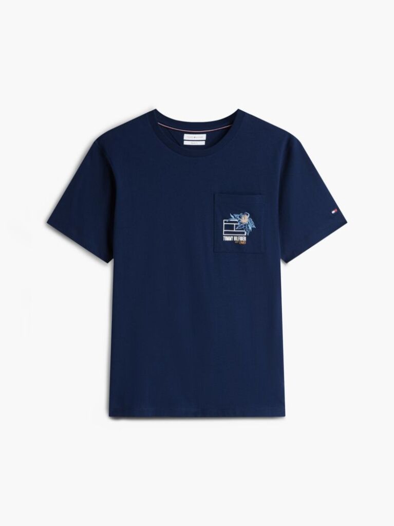 Blue Floral Graphic Pocket T-Shirt  Men