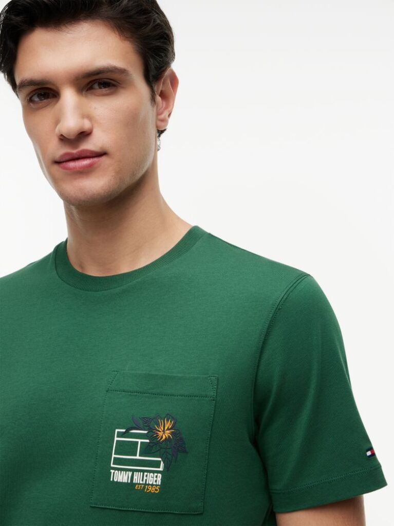Πράσινο T-Shirt Με Φλοράλ Σχέδιο Στη Τσέπη  Άνδρες