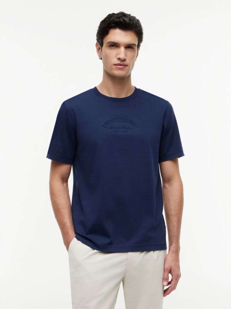 Blue Embossed Logo Interlock T-Shirt  Men