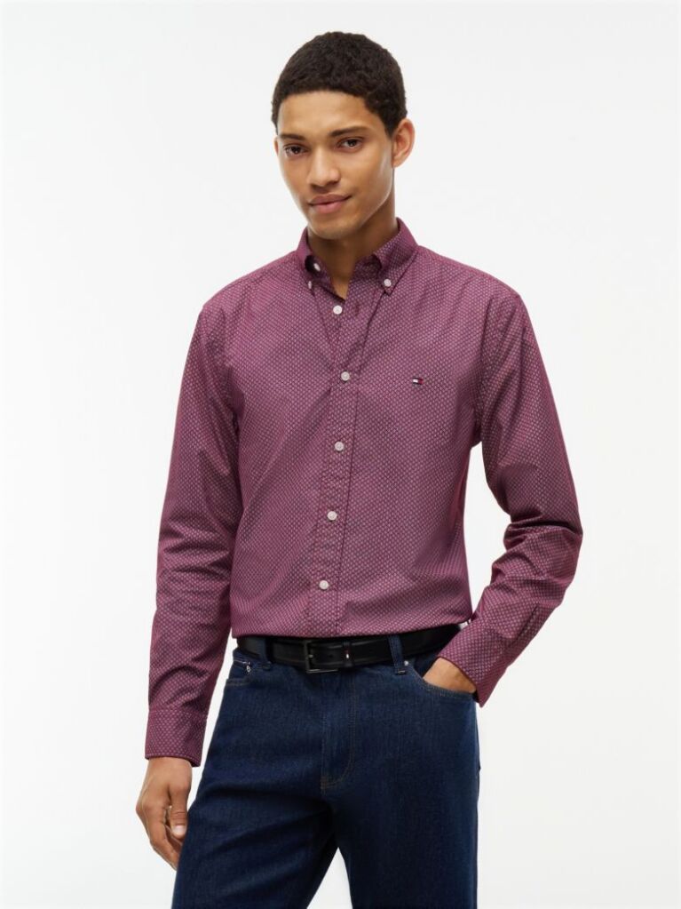 Red TH Flex Regular Fit Geometric Shirt  Men