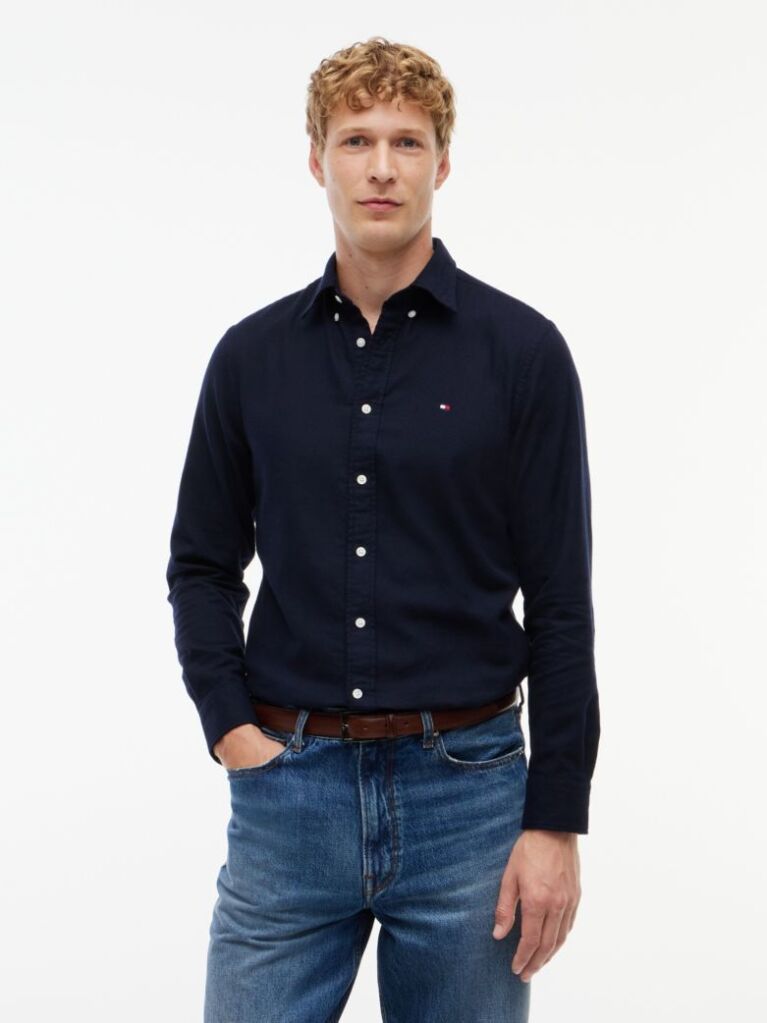 Blue Regular Fit Herringbone Flannel Button-Down Shirt  Men