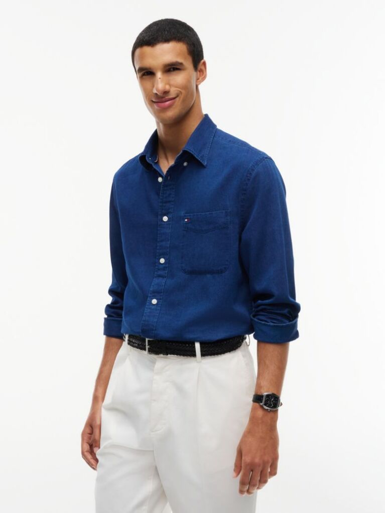 Blue Regular Fit Chambray Shirt  Men