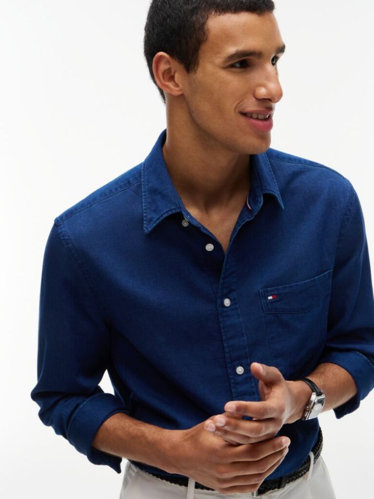 Blue Regular Fit Chambray Shirt  Men