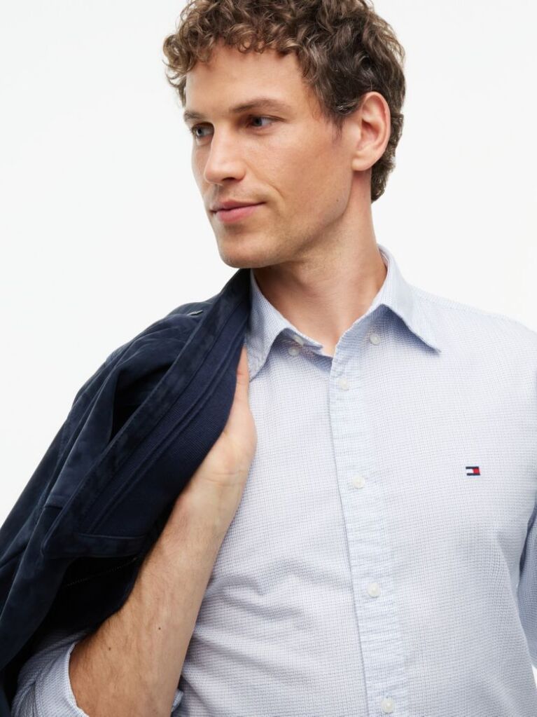Blue Regular Fit Dobby Button-Down Shirt  Men