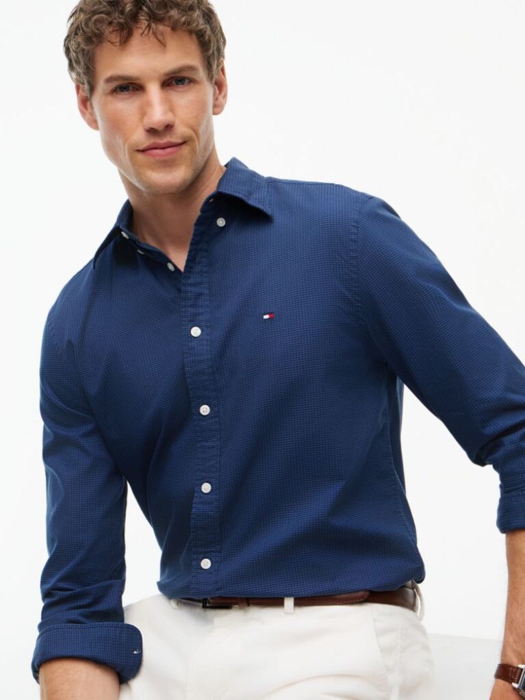Blue Regular Fit Dobby Button-Down Shirt  Men