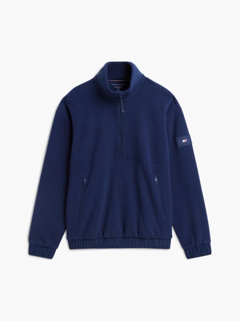 Blue Performance Relaxed Logo Collar Quarter-Zip Jumper  Men