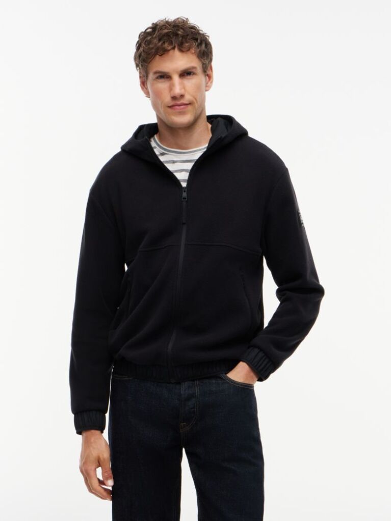 Black Performance Relaxed Polar Fleece Zip-Thru Hoody  Men