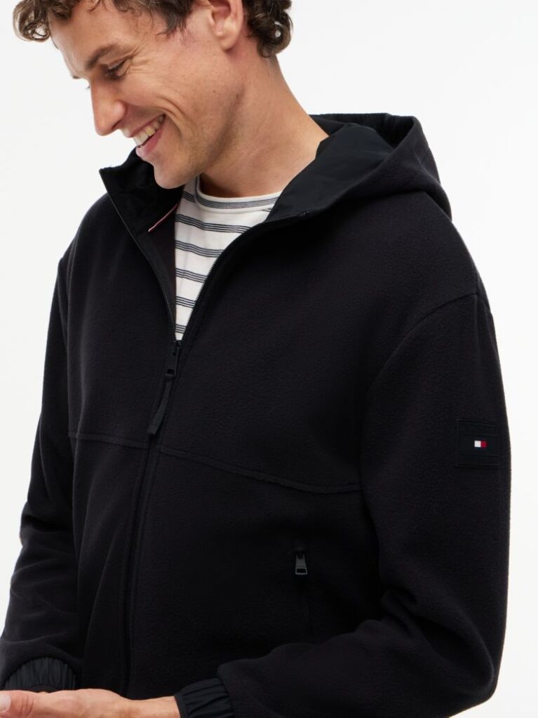 Black Performance Relaxed Polar Fleece Zip-Thru Hoody  Men