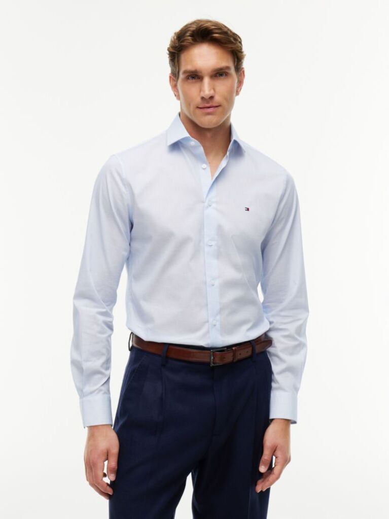 Blue Slim Fit Micro Print Poplin Shirt  Men
