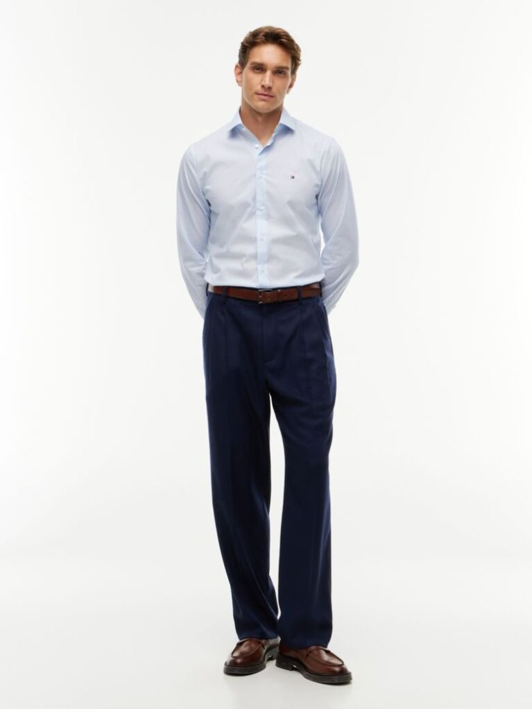 Blue Slim Fit Micro Print Poplin Shirt  Men